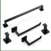 Black Bathroom Hardware Set: Towel Bar, Toilet Paper Holder, Towel Ring, Coat Hook, Storage Rack