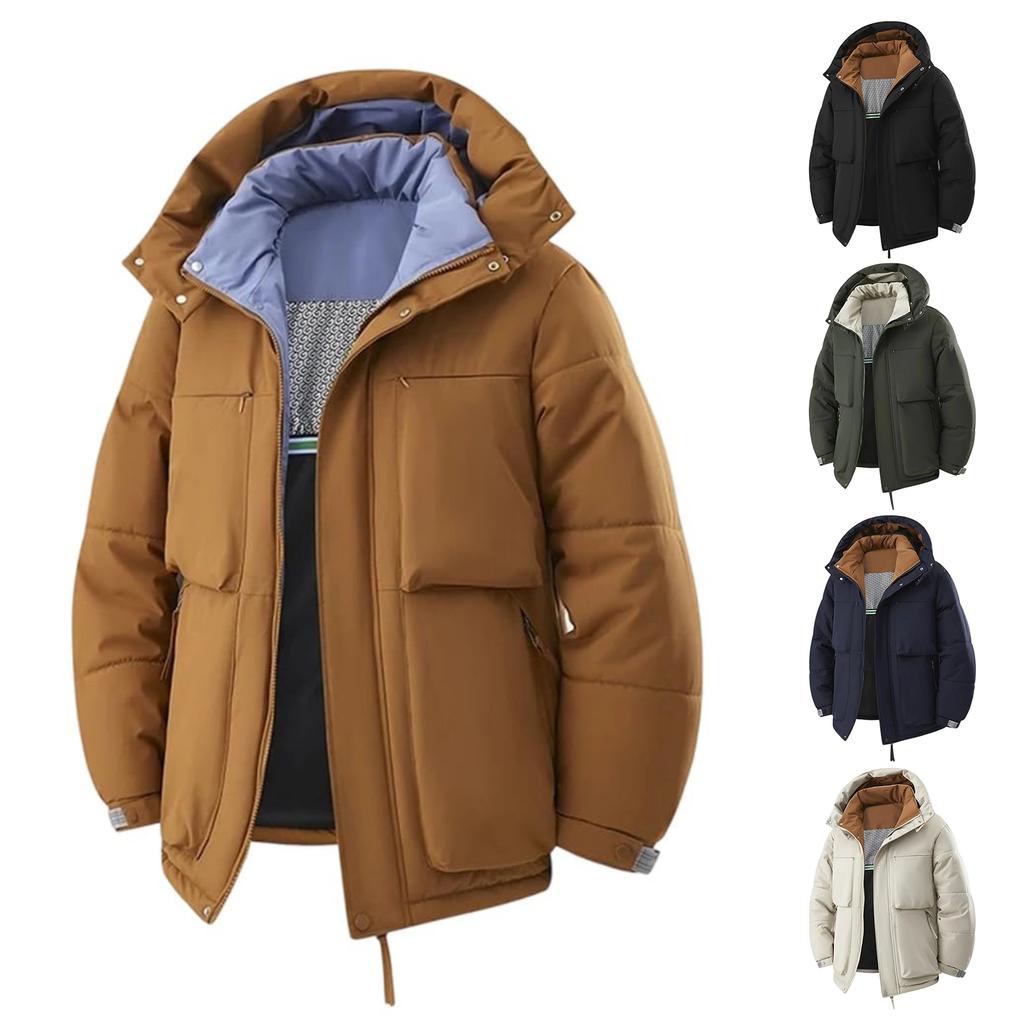 Men's And Women's Casual Inner And Outer Color-matched Jackets, Men's Waterproof And Cold-resistant Thickened Hooded Cotton Jacket