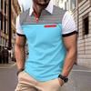Summer Men's Casual Printed Stripe Fake Pocket Lapel Short Sleeve Polo Shirt Top