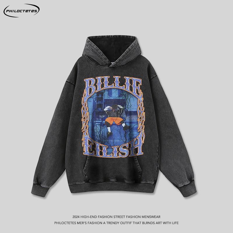 Oversized Cotton Hoodie Men Streetwear Long Sleeve Pullover With Print Heavyweight Washed Vintage Style Fall Winter