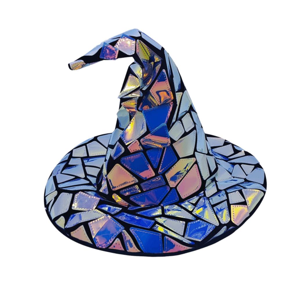 Iridescent Finish Halloween Hat Wide Brim Costume Headwear Pointed Wizard Hat Masquerade Events
