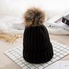 WTEMPO Windproof Detachable Faux Fur Ball Caps Poms Winter Solid Color Warm Woolen Hats Women Knitted Beanies Hats
