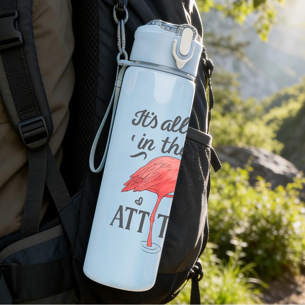 1PC Flamingo Attitude Letter Print 750ml Color Plastic Sports Water Bottle Leakproof Flip Straw Lid Suitable for Sports Office Home Use