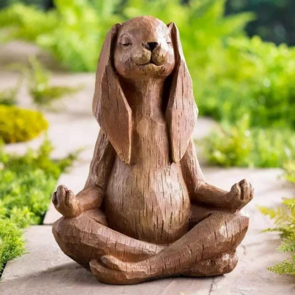 Collectible Figurine - Yoga Bunny Figurine - Handcrafted Lotus Pose - Home & Garden Decor, Handmade Rabbit Yoga Tabletop Shelf Zen Decor Figurines