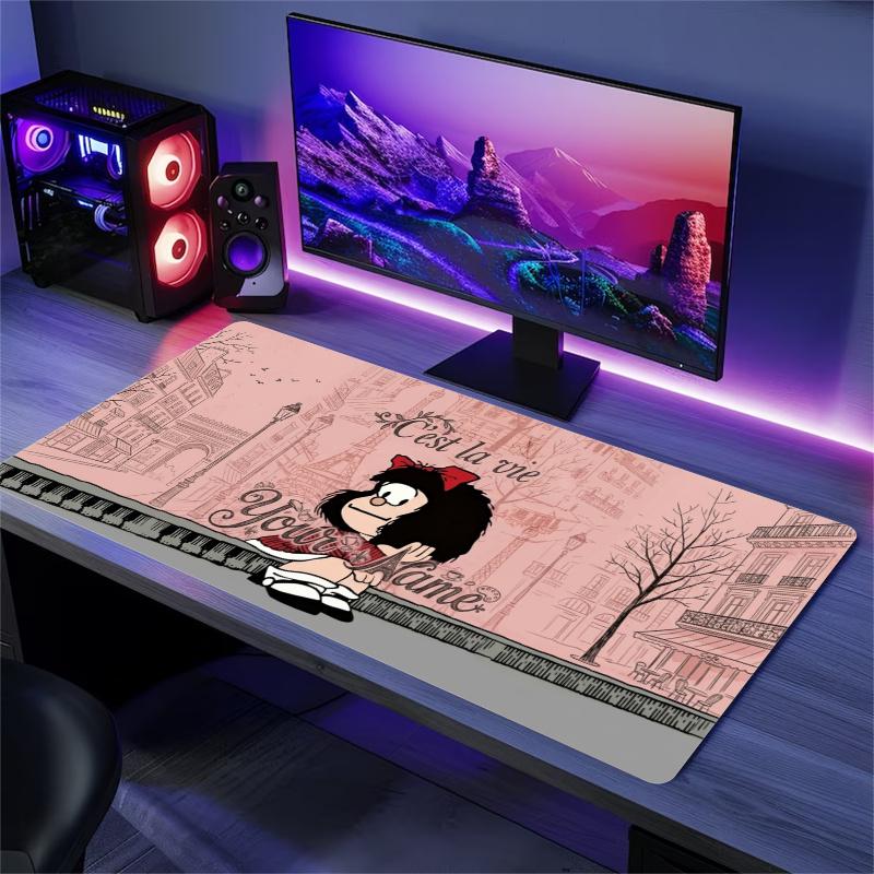 Retro Cartoon Girl Name Custom Name Large Size Mouse Pad Gaming Table Cushion Nonslip Laptop Tablet Big XXL Mat Mini PC Playmat With Lock edge