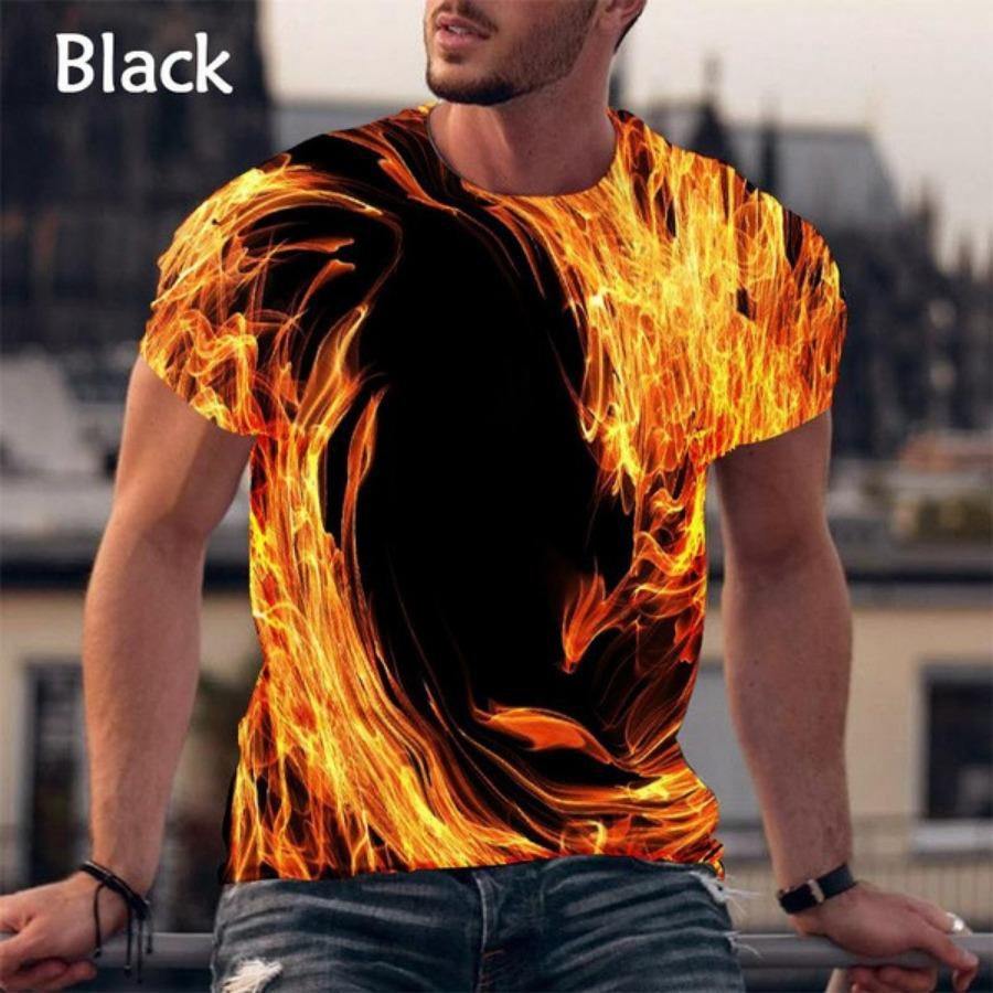 Мужская повседневная футболка с коротким рукавом Burning Flame 3D Printed, модные летние мужские футболки больших размеров