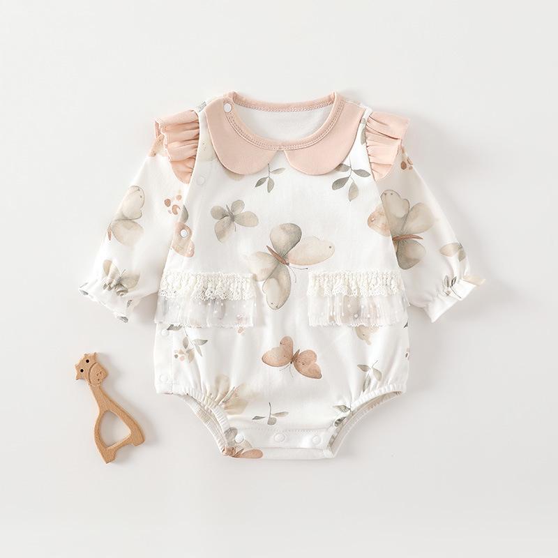 Осенний боди-платье принцессы с длинным рукавом для девочек - Хлопковый комбинезон для новорожденных, ползания