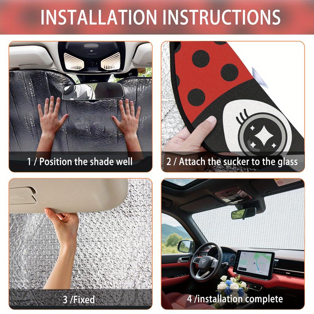 Cute Ladybug Car Windshield Sunshade Red Black with White Dots Foldable for Cars Auto Accessory Car Sunshade Front Windshield