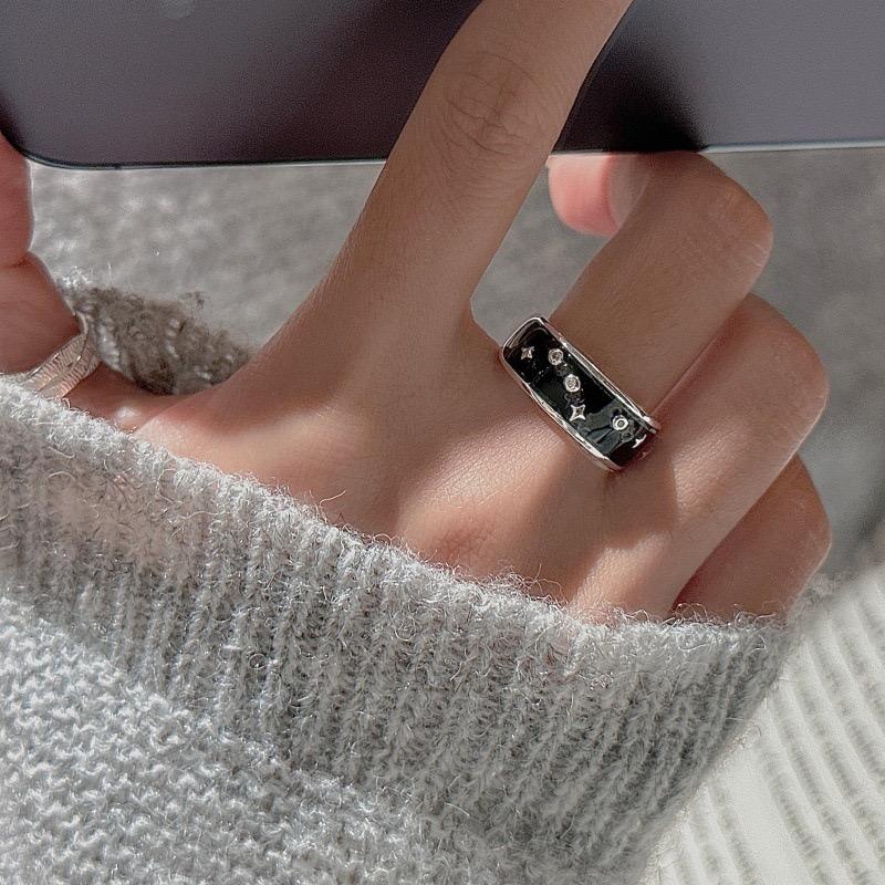925 Sterling Silver Rings for Women Couple Minimalist Black Star Ring Fine CZ Jewelry Birthday Gift Prevent Allergy