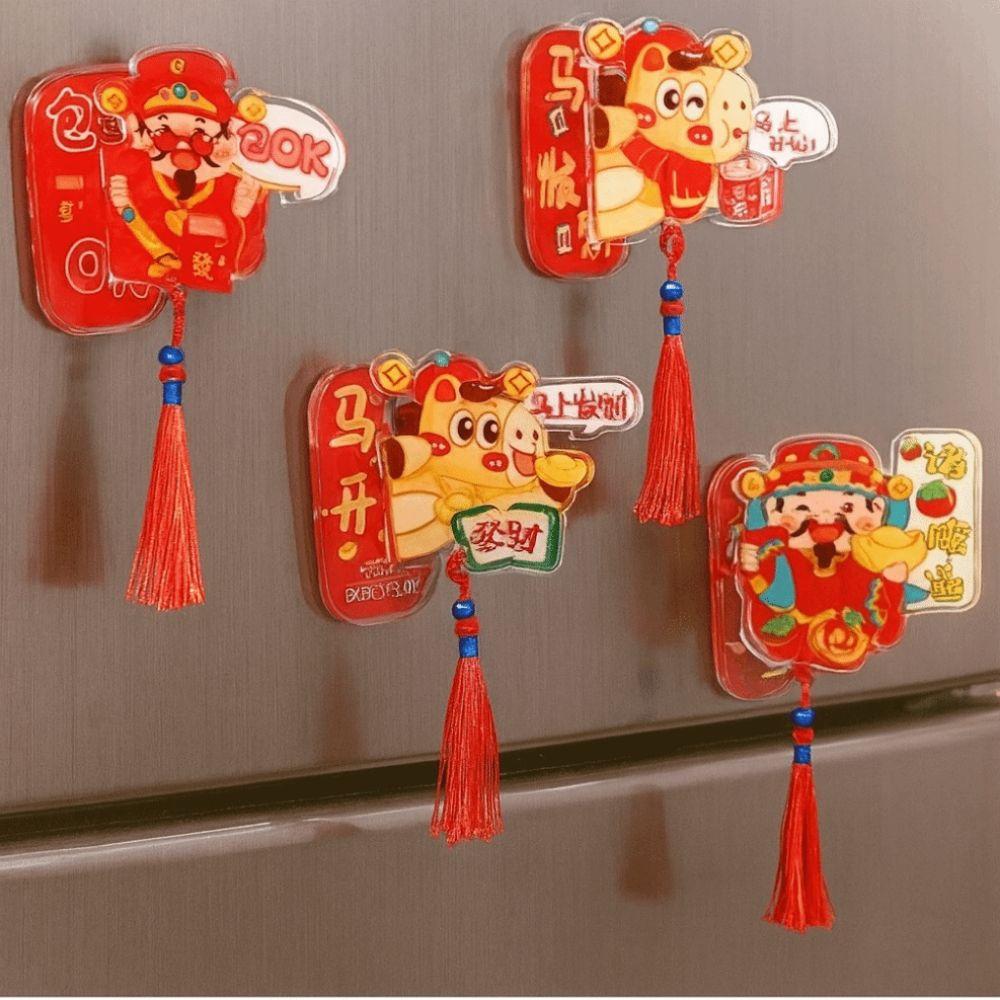 Мультяшный магнит на холодильник, наклейка, год Лошади, украшение к Празднику Весны, украшение