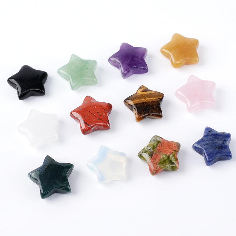 3Pcs Natural Stone Carved Five-pointed Star Figurine 15×15mm Polished Mini Crystal Star Ornament For Reiki Healing DIY Craft Jewelry Making