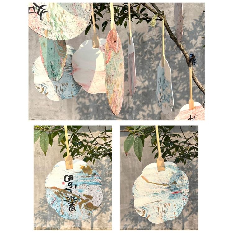 Blank Rice Paper Fan Unfinished Graffiti Fan Decorative Fan Round Craft Fan