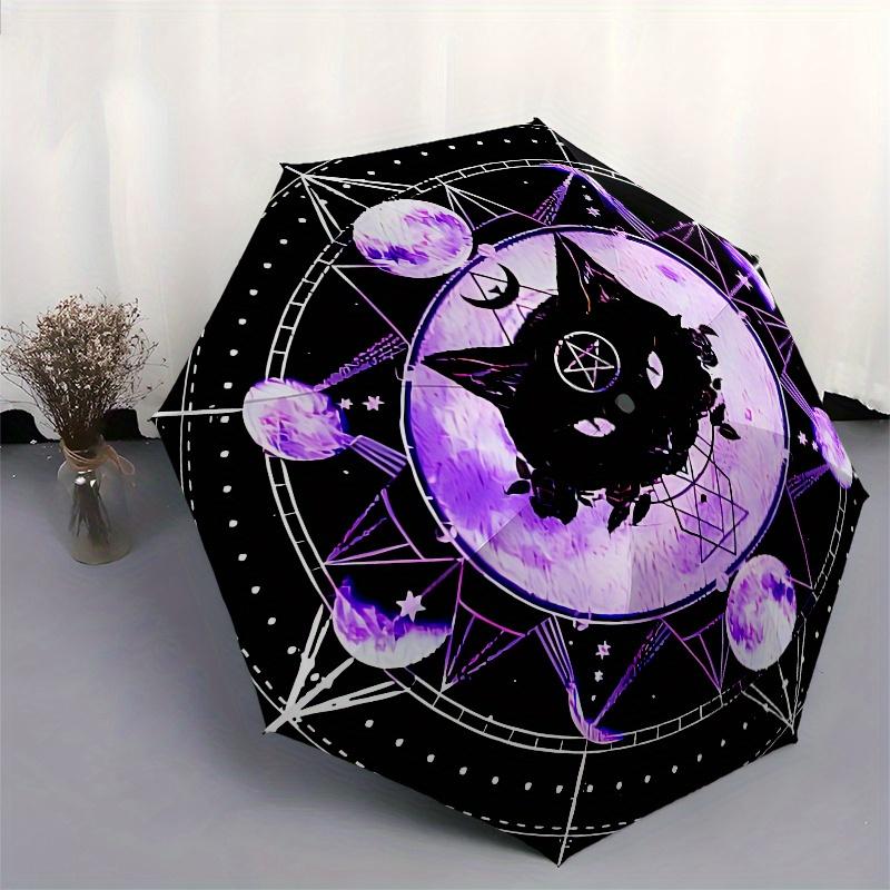 Mystic, Feline themed, Eight ribbed, Self folding umbrella Is Suitable for Everyday Outdoor Use and Is An Ideal Gift for Friends and Family,