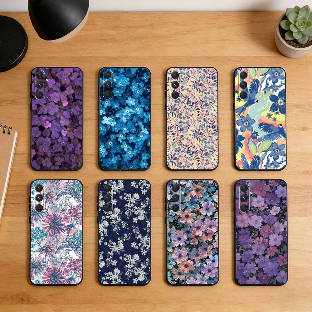Цветы искусство Чехол для телефона Для Samsung S26,S25,S24,S23,S22,S21,Ultra,Plus,FE Черный Мягкий чехол