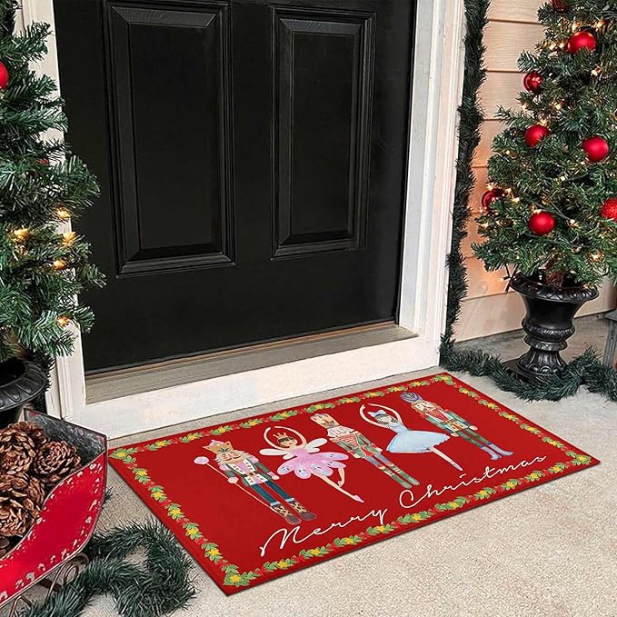 Рождественский коврик Коврик Дизайн Щелкунчик Балерина Текст Merry Christmas Винтажный Льняный Коврик для Пола для Украшения Дома Домашний Коврик