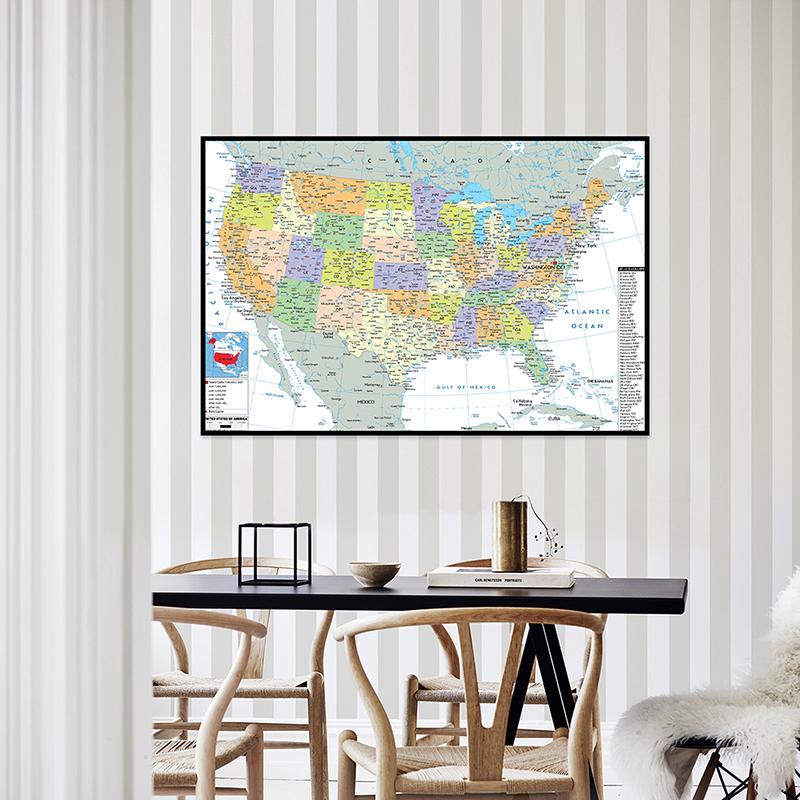Английская карта Карта США Административная карта Холст Картина Гостиная Украшение дома Детские школьные принадлежности