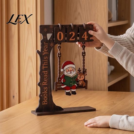Interactive Reading Habit Tracker Christmas Book Counter Wood Sign, Santa Claus Children Gift Tracker, Tabletop Goal Decor, for Readers Decorative