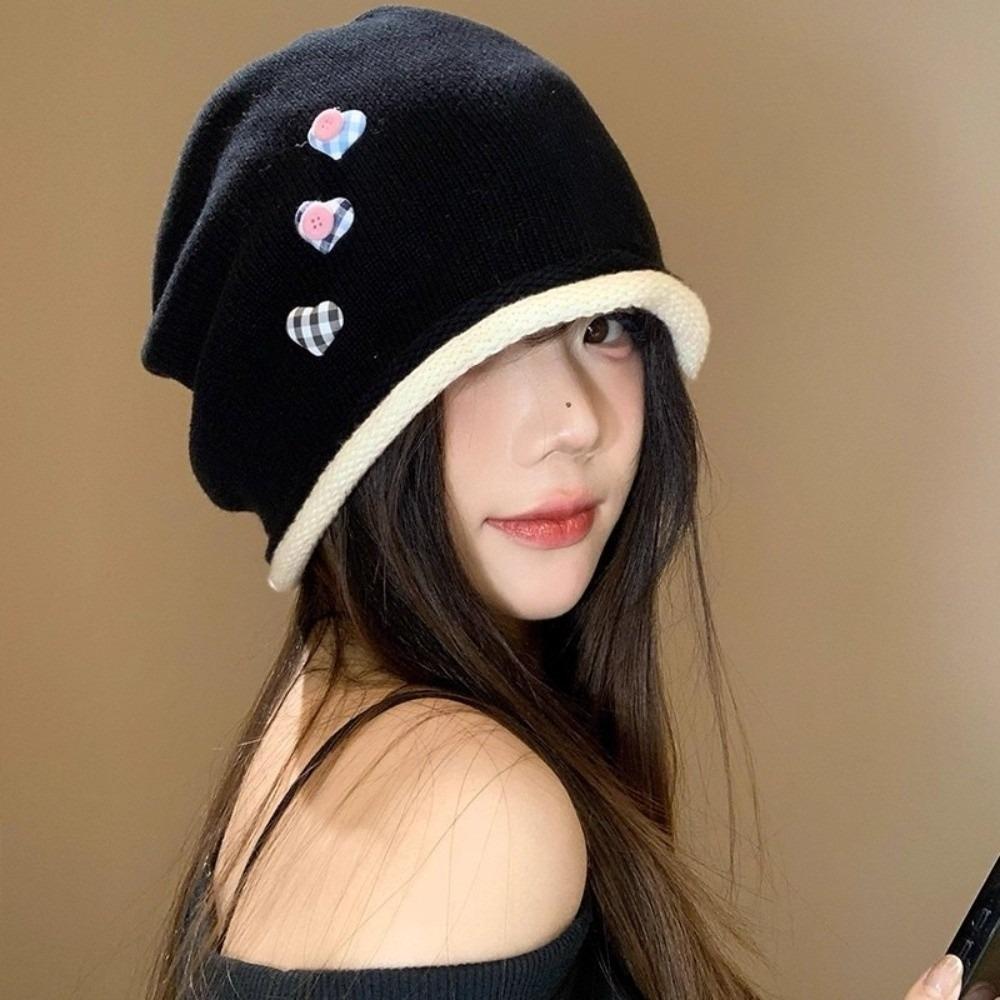 Сумка с пуговицей-сердечком Y2k Свободная кепка с изогнутым козырьком Пуловер-шапка Модные вязаные шапки-бини Кепка Весна и Осень