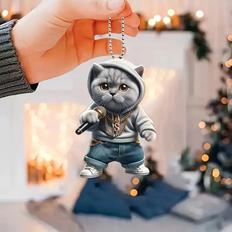 Cute Cartoon Grey Cat Pattern Acrylic Pendant For Auto Interior Accessories