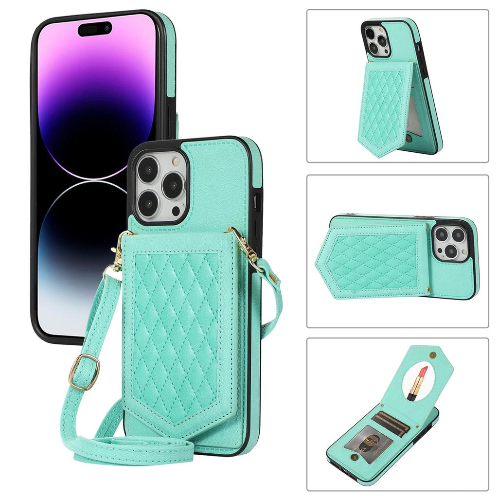 Ремешок через плечо, держатель для кредитных карт, кошелек, зеркальный кожаный чехол для Samsung S23 S22 S21 S20 Ultra Plus A13 A53 A54/iPhone 15 14 13 12 11Pro Max