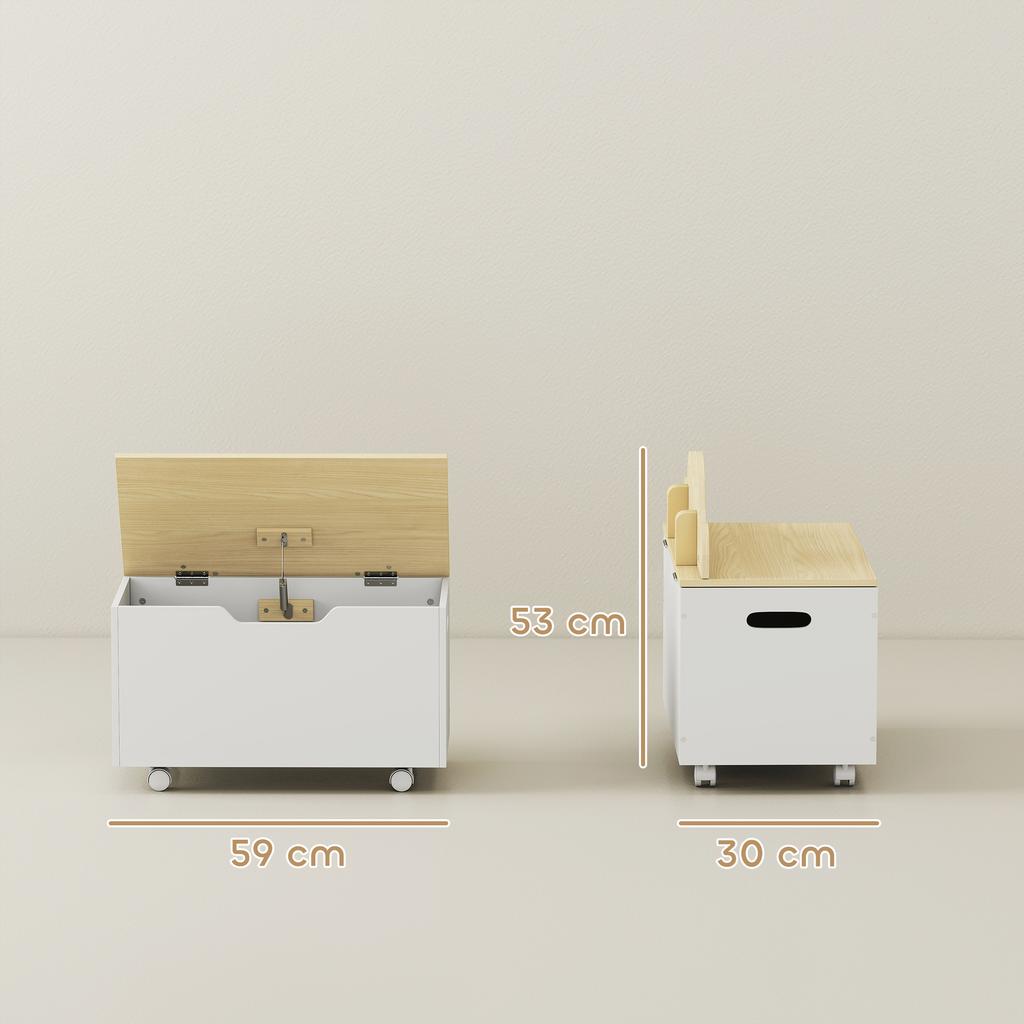 Toy Box With Lid Toy Chest With Wheels And Safety Hinges Toddler Storage Organiser For Playroom Bedroom White