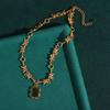 Vintage Square Green Glass Pendant Necklace Relief Palace Antique Gold Color Lion Woman Accessories Luxury Dubai Jewelry 2025