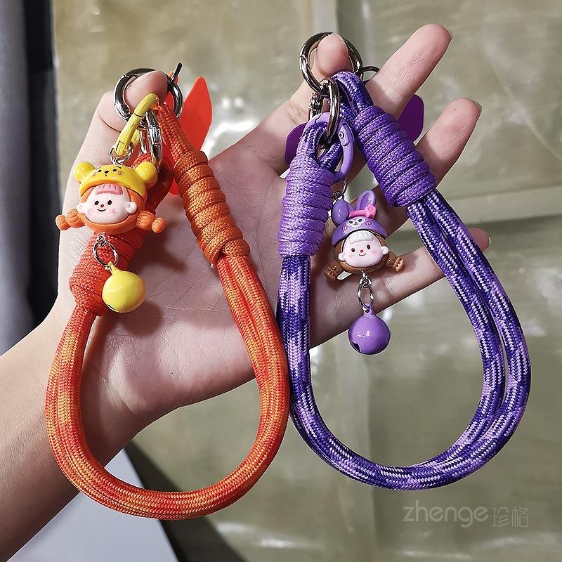 Mobile phone lanyard wrist braided rope short ins cartoon cute bell pendant pendant mobile phone rope outdoor travel