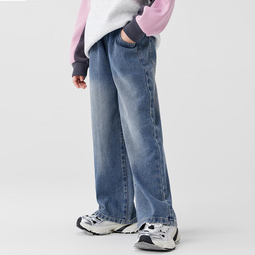 Zuoxi Girls' Jeans, Children's Pants, Straight-Leg Trousers, 2026 New Style for Older Kids, Spring Long Pants, Trendy, Denim Color, Size 140