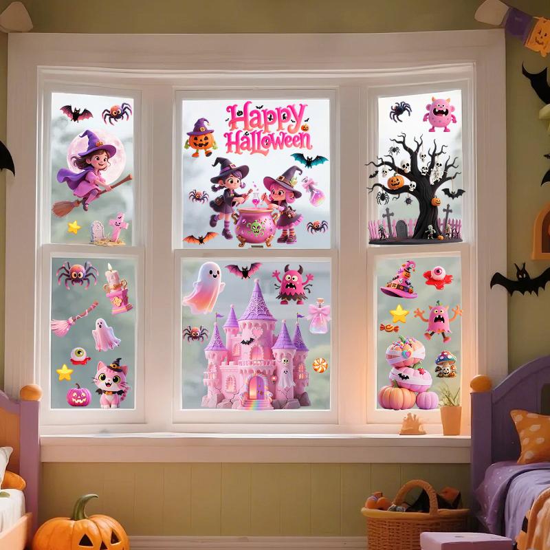 Halloween Window Sticker Pumpkin Bat Castle Pattern Wall Stickers Halloween Decals