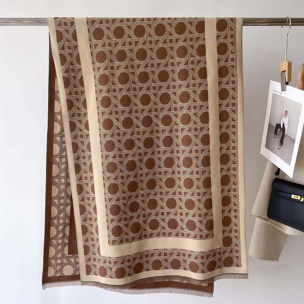 Модная элегантная женская пашмина Осень Зима Толстая теплая двусторонняя шаль с кисточками и буквенным принтом Защита от холода и ветра Плед шарф с капюшоном