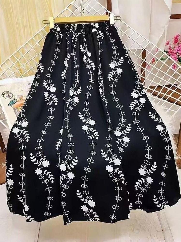 Французская Цветочная Юбка Большого Размера А-силуэта – Эластичный Пояс, Универсальная, Свободно ниспадающая, Лесной Стиль для Весны/Осени.