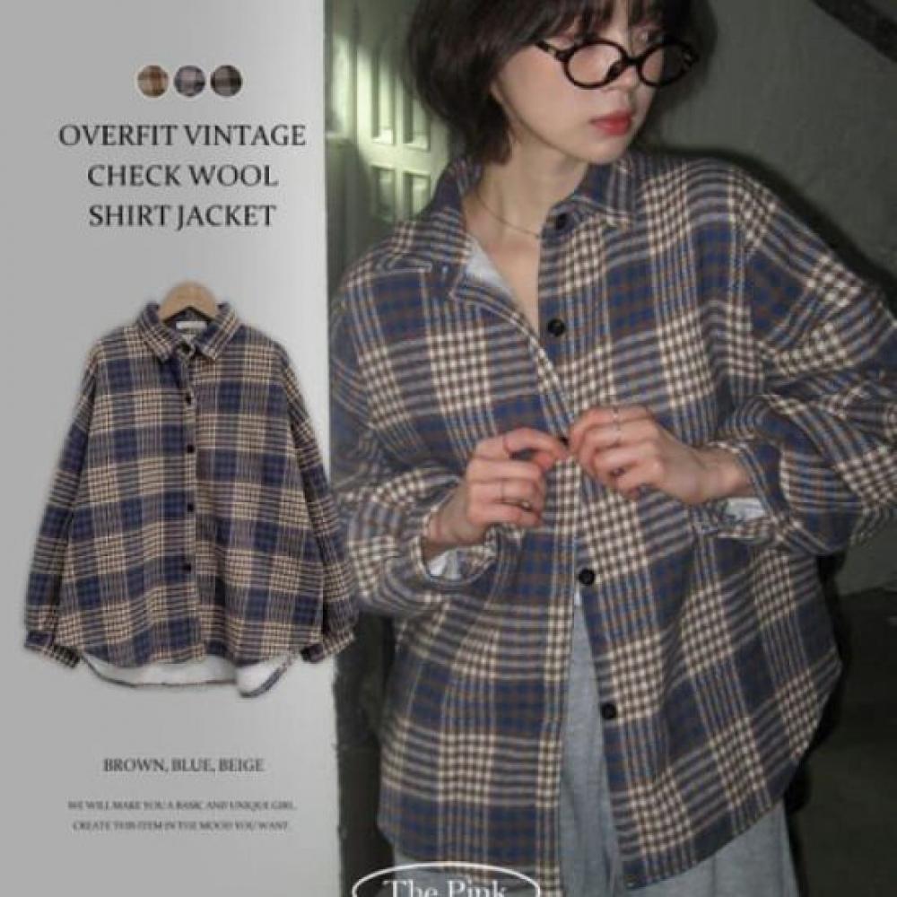 The Pink Oversized Vintage Check Wool Fleece Shirt