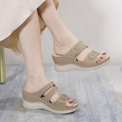 Летние женские босоножки на высоком каблуке, нескользящие тапочки на толстой подошве, открытые шлепанцы, модные женские шлепанцы на платформе и танкетке