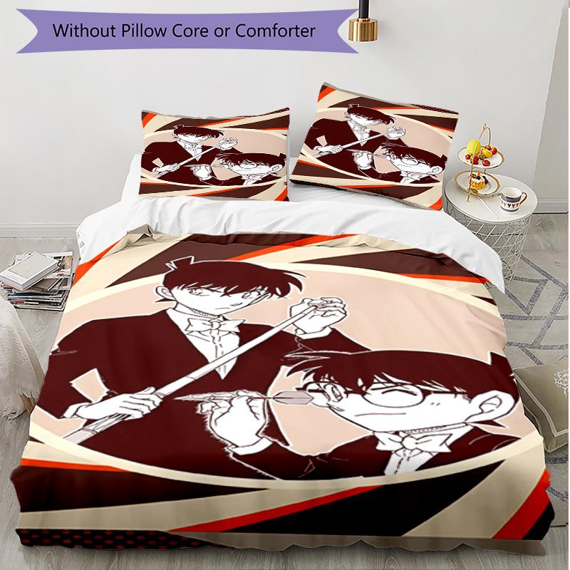 3pcs Duvet Cover Set (1*Duvet Cover + 2*Pillowcase, Without Core), Detective Conan Print Soft All‑Season Bedding Set, Home Bedroom Decor Gift
