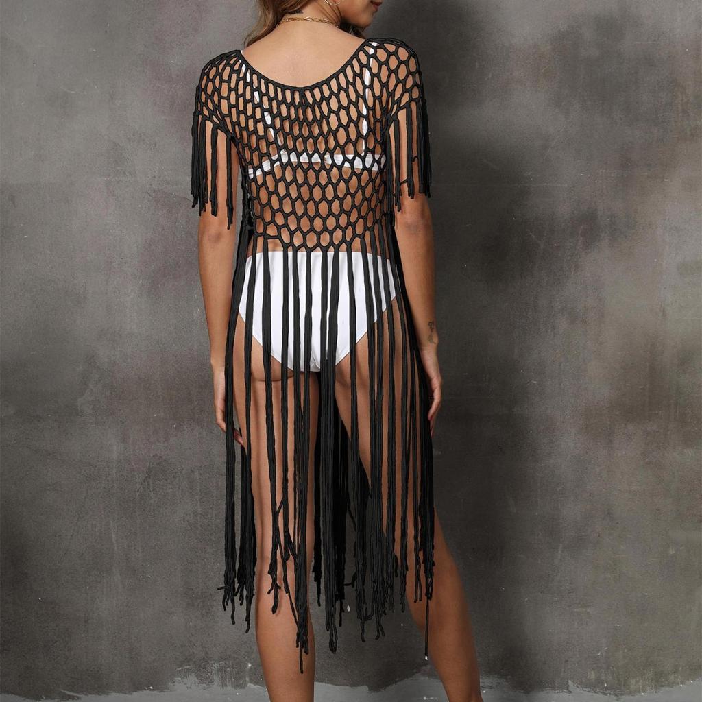 Женское пляжное накидка, сексуальное полое бикини с бахромой в стиле пэчворк, однотонное накидка