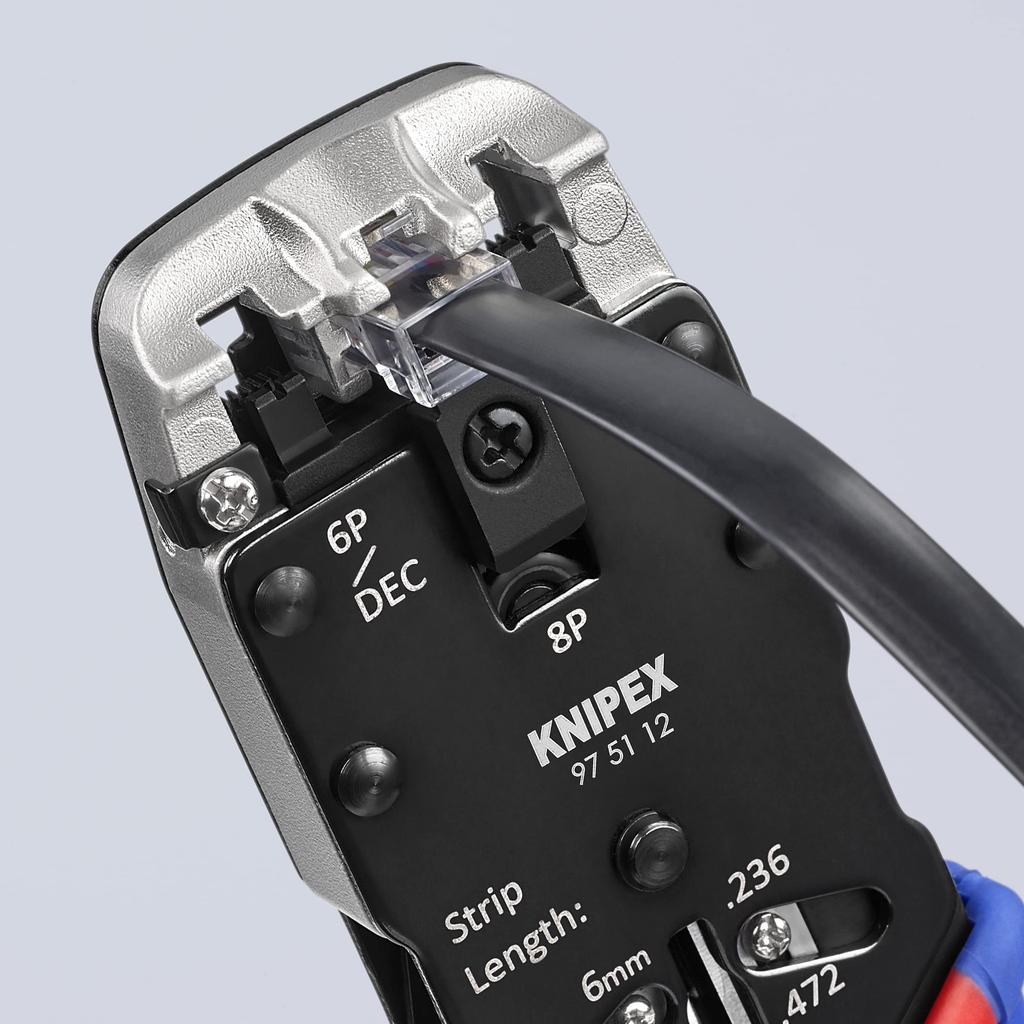 Клещи для обжима телефонных плоских кабелей KNIPEX Western Plug, для резки и зачистки, 4/6/8 пин, 9751-12SB
