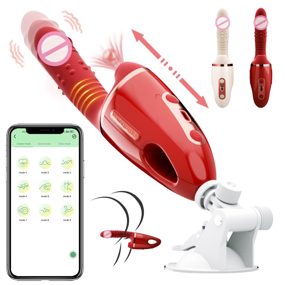 Wireless APP Controlled Retractable Suction Vibrator G-spot Nipple Clitoral Stimulator Licking Dildo Female Adult Sex Toys