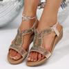 Ladies Shoes 2025 Summer New Hot Sale Open Toe Women's Sandals Outdoor Crystal Elastic Band Casual Wedge Sandals Daily Rome Shoe