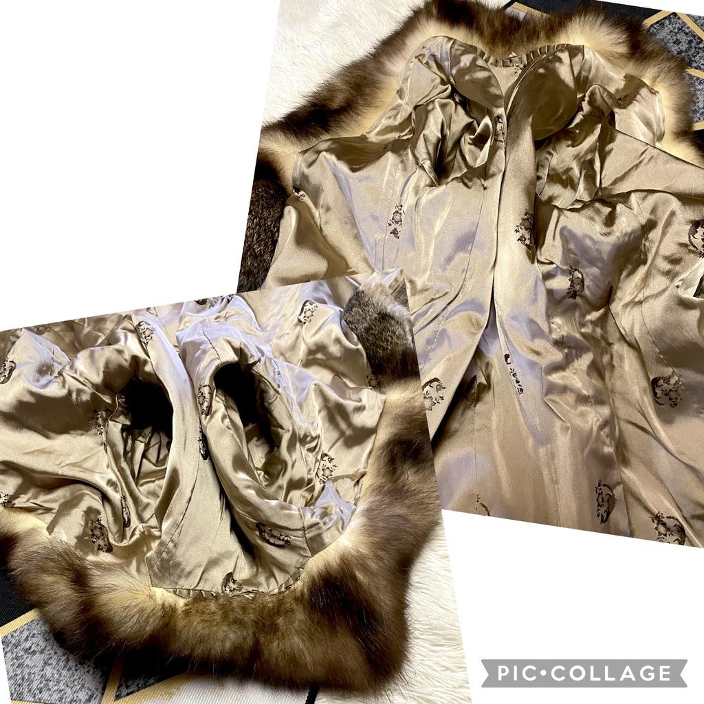 Total Length 82cm Rabbit Fox Collar Mid-Length Coat Jacket Real Fur Brown Size 11 (Equivalent to Size L) Secondhand Women's Vintage American Casual
