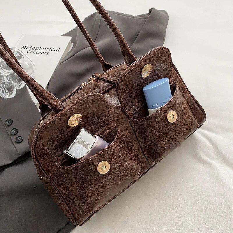 Маленькие сумки на плечо с двойными карманами для женщин, новинка 2024 года, модный тренд, дизайнерская сумка подмышками, женские сумки и кошельки