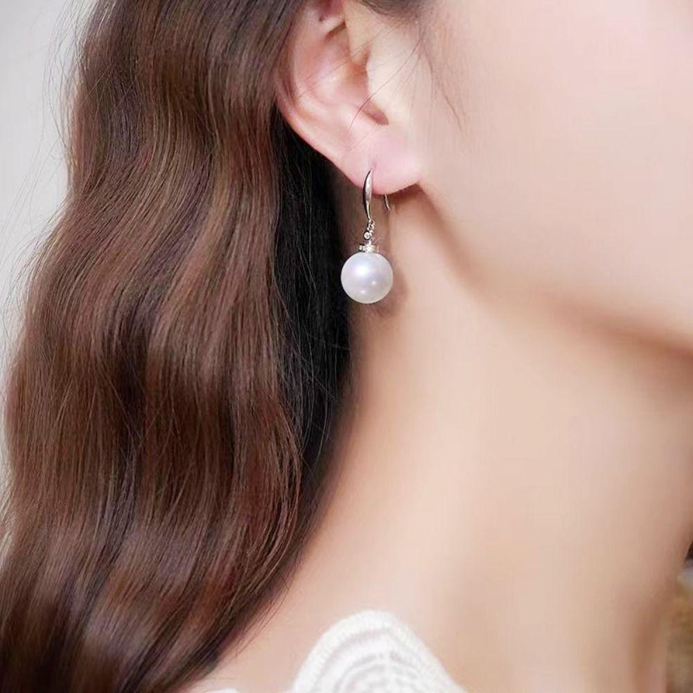 Simulation Freshwater Pearl Drop Earrings Ball Shape Ear Hook Simple Long Earrings Ear Jewelry