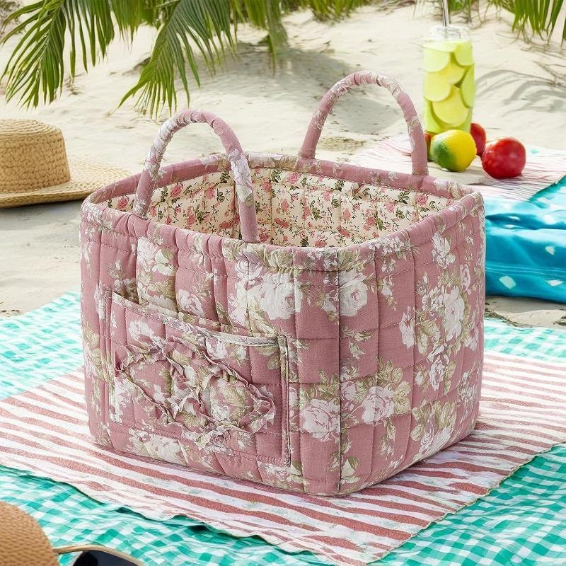 Корзина для хранения ткани в стиле бохо, цветочные корзины для белья, декоративные корзины большой вместимости, переносная складная сумка для хранения одежды и всякой всячины