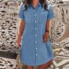 Women's Fashion Short Sleeve Pocket Solid Color Casual Denim Dress