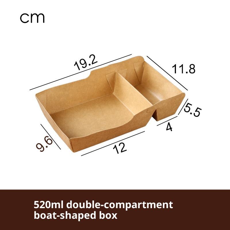 50 шт. Одноразовый крафтовый бумажный поднос для подачи еды с двумя отделениями, картонные контейнеры для закусок, картофеля фри, курицы, салата для вечеринки