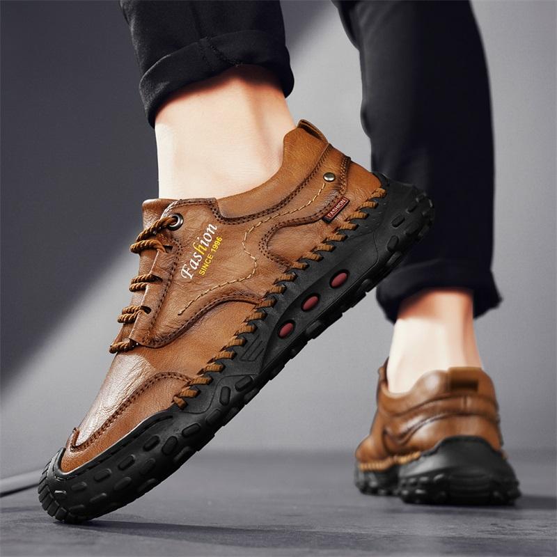 Модная мужская кожаная повседневная обувь, дышащая обувь ручной работы, мягкая рабочая обувь с низким верхом, кожаные ботильоны