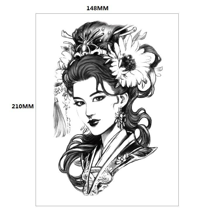 Традиционная красивая женщина персонаж слезы гейши цветная вода переводная цветочная рука анти-реальная татуировка наклейка татуировка
