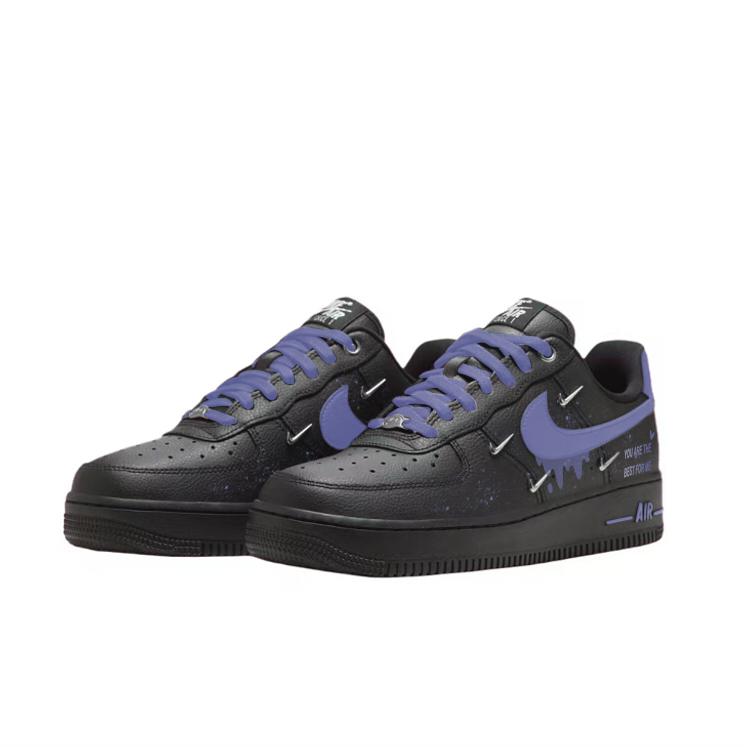Nike Nike Air Force 1 Низкие, Устойчивые к истиранию, Скейтбордические Туфли, Женские, Черно-Фиолетовые, HQ1180-001(Команда352-)