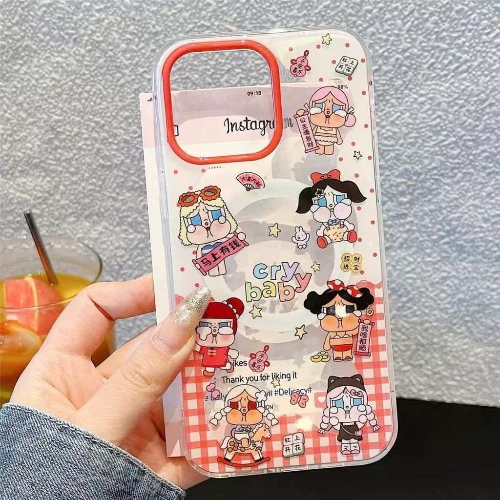 Crying baby girl magnetic suction bracket for 17promax mobile phone case Apple 16 new iPhone15