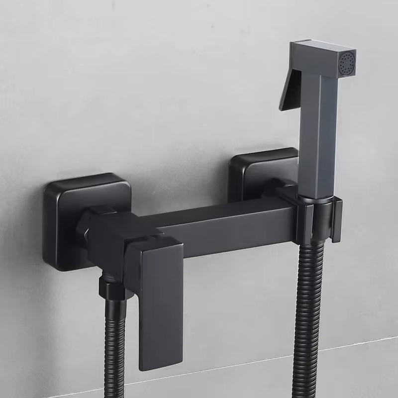 Toilet Bidet Attachment Brass Shower Tap Wall-Mounted Cold Hot Water Mixer Crane Rectangle Shower Sprayer Head Apartment