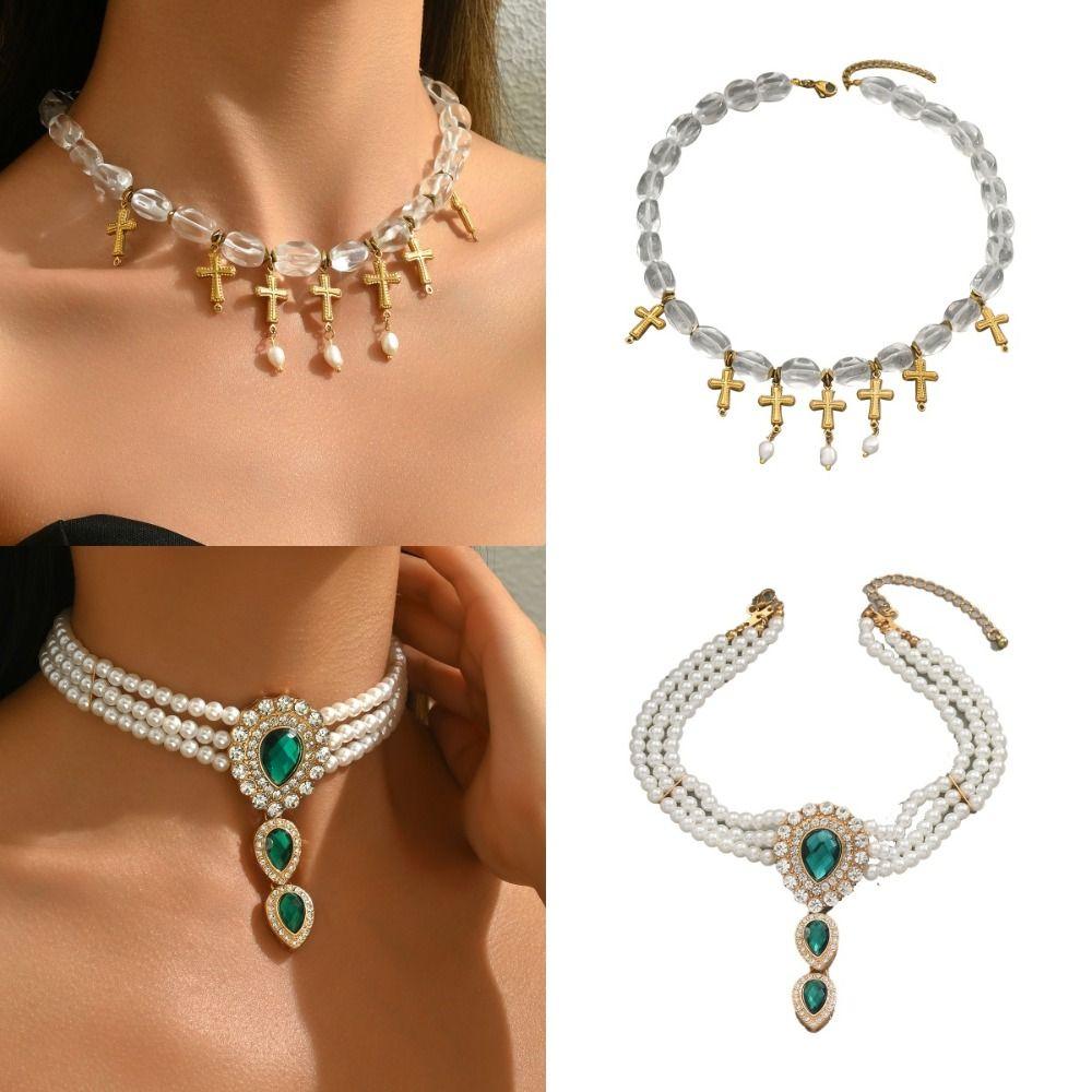 Luxury Imitation Pearl Clavicle Chain Rhinestone Multi-layer Beaded Necklaces Party